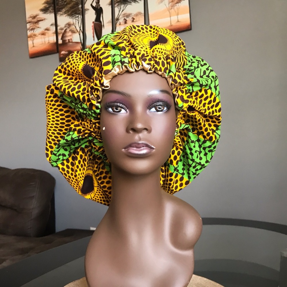 Large 2 in 1 Ankara Bonnet with Satin